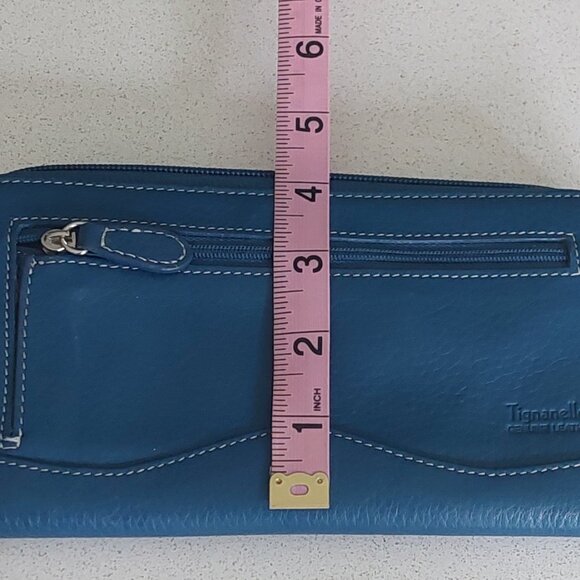 New Tignanello Genuine Blue Leather Zip-around Wallet - Picture 7 of 16